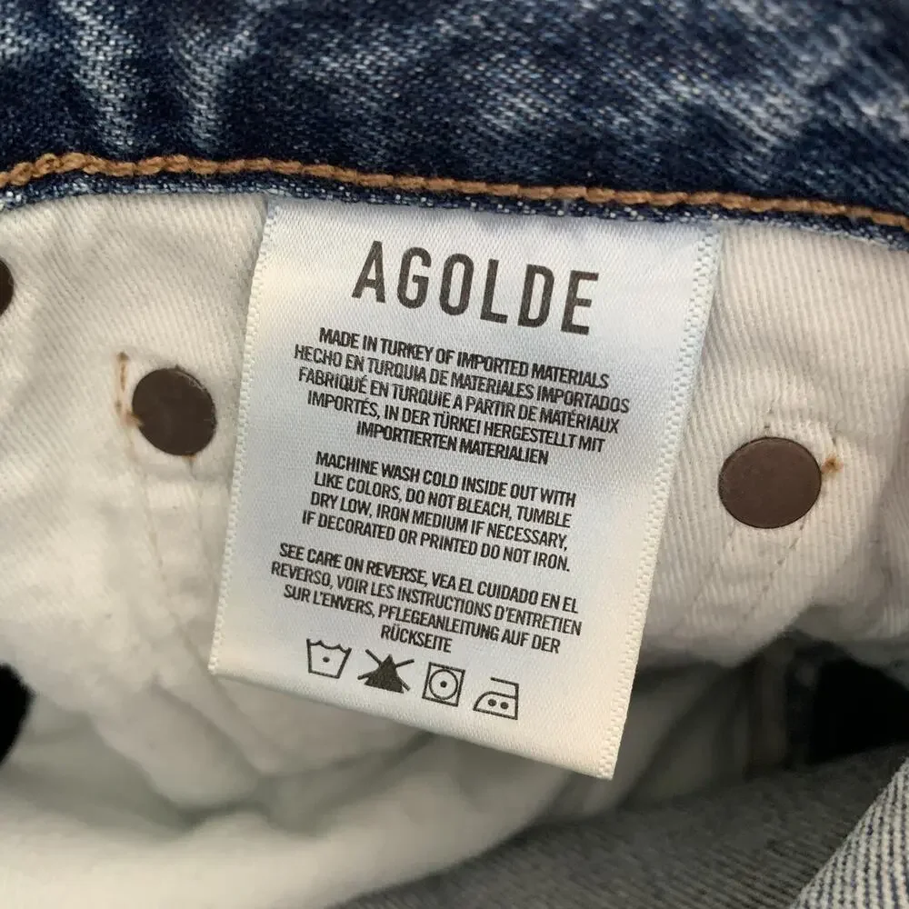AGOLDE Denim Shorts Sz 24 CARRIE Long Length Slim Forefit Wash Button-Fly NEW